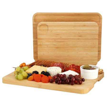 MegaChef 3 Piece Bamboo Cutting, Prep and Serving Boards