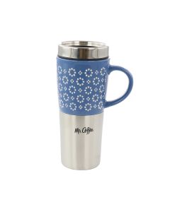 Mr. Coffee Travertine 16 Ounce Stoneware and Stainless Steel Travel Mug With Lid in Blue
