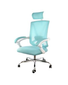 Elama Full Back Mesh Adjustable Office Chair with Headrest in Blue with White Frame